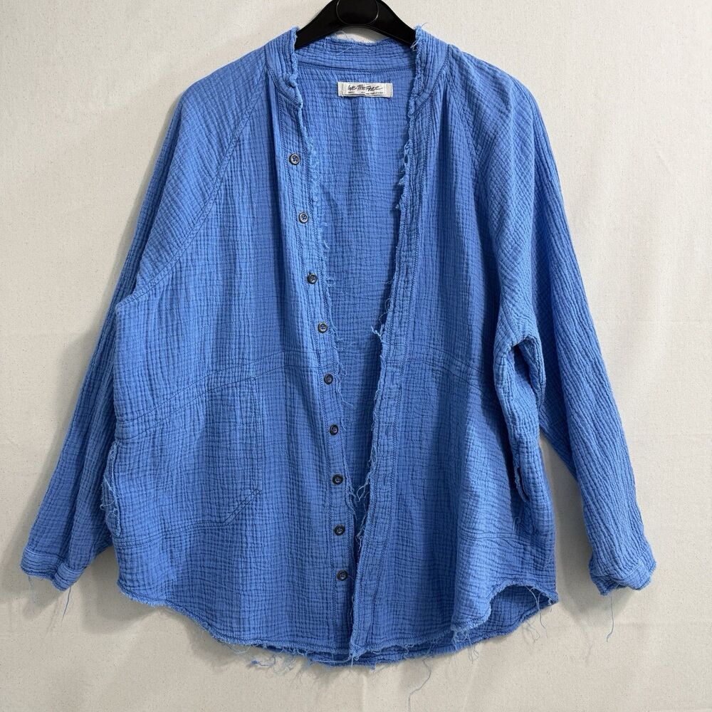 FREE PEOPLE We the Free Summer Daydream Button Down Shirt Pockets Blue Small